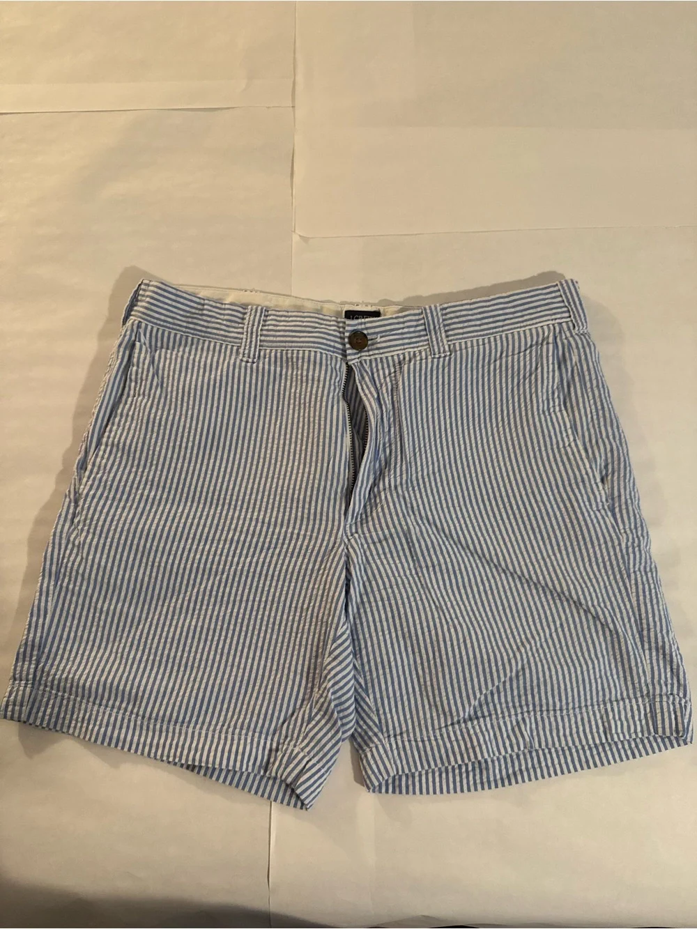 J. Crew Men's Blue & White Striped Seersucker Flat Front Shorts